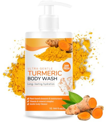 Gel douche exfoliant au curcuma + vitamine C, lotion corporelle pour tous les types de peau, nettoyant doux hydratant et nettoyant, lotion exfoliante pour le visage au curcuma, nourrit la peau