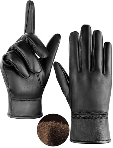 MELLIEX Lederhandschuhe Herren, Echtleder Warm Gefüttert Leder Handschuhe Touchscreen Winterhandschuhe Winddicht für Outdoor Fahren
