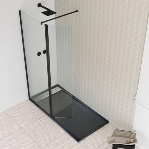 BATHME LIAM Mampara Ducha Fijo+Abatible Negro Transpartente - Medida: 100 cm 100 cm
