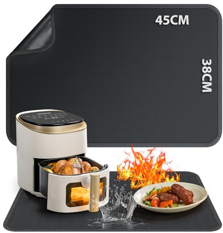 Hitzebeständige Unterlage, 38x45cm Hitzeschutzmatte, Glasfasersilikon-Feuerschutzmatte für Küchenarbeitsplatten, Feuerfeste Matte für Luftfritteuse, Kaffeemaschine, Rutschfest und Wasserdicht