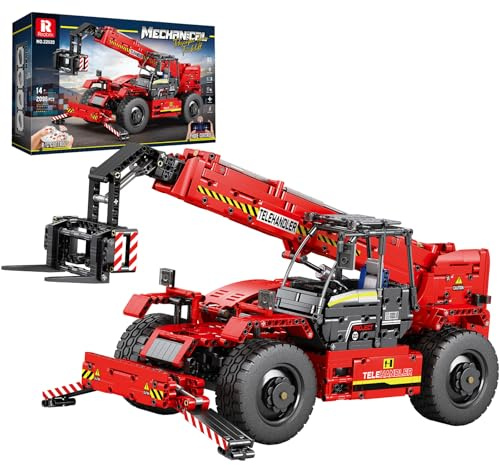 Reobrix RC Forklift Car Building Block Toy, APP/Remote Control Telescopic Arm Engineering Contruction Vehicle with Motorset, 22020 Technical Brick Truck Gift for Adult Child 14+ (2096Pcs)