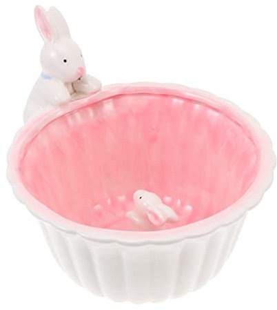 Veemoon Bol En Céramique Adorable Pour Garçon Et Filles Motif Double Lapin Et Chou Blanc, Taille Moyenne, Vaisselle Cuisine Légère Et Pratique, Bol Porte-nourriture Pour Repas Et Fêtes