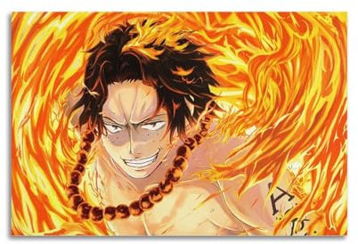 XZCZEFINFD Anime-Poster, Motiv: One Piece Ace, dekoratives Gemälde, Leinwand, Wandposter und Kunstdruck, moderne Familienschlafzimmer-Dekoration, Poster, 50 x 75 cm