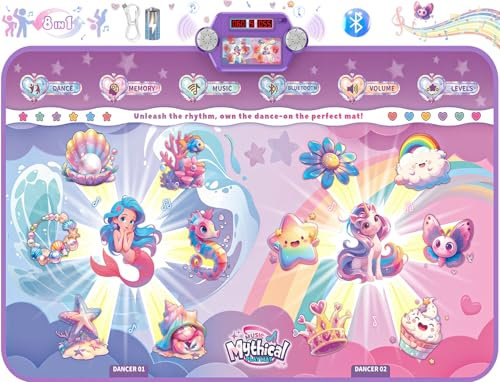 2025 Upgraded Bluetooth Tanzmatte für 2 Kinder, Rechargeable 2-Spieler Interaktiv tanzmatten (4 Upgraded-Modi), Kindertanzmatten mit LED Batterie box, Geburtstag Geschenk für Mädchen/Jungen 3-12, Pink