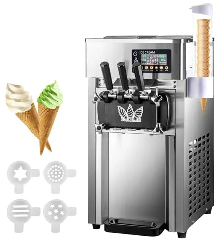 Macchina per Gelato Commerciale 18L/H 3 Sapori, 1200W macchina gelato soft professionale, Pannello LCD, Pre-Raffreddamento Pulizia Automatica, per Yogurt Caffè Snack-Bar Ristorante