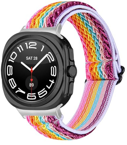 SMYAOSI Correa Compatible con Galaxy Watch 8 Ultra/ Watch8 Classic Strap, Nylon Ajustable Pulseras de Repuesto Femenino Masculino Watchband para Galaxy Watch 8 Smartwatch Accesorios (Arco Iris)