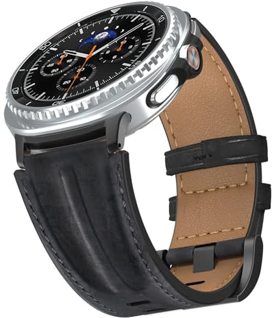 Bouixel Echtlederarmband kompatibel mit Samsung Galaxy Watch 9/8 Armband 40mm 44mm/Galaxy Watch 8 Classic 46mm Herren Frauen, Handgefertigtes Top Grain Leder Band, Breite Robuste Metall-Anschlussband