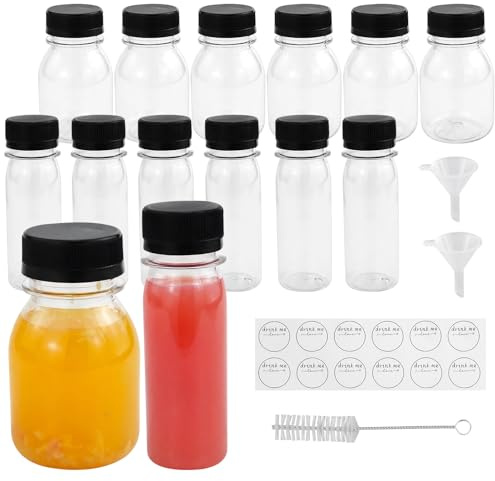 12 Piezas Mini Botellas de Jugo de Plástico, Botellas Plástico Pequeñas con Tapas 60/120 ml, Mini Botella de Bebida Vacía Botellas Zumo para Leche, Batidos, Bebidas