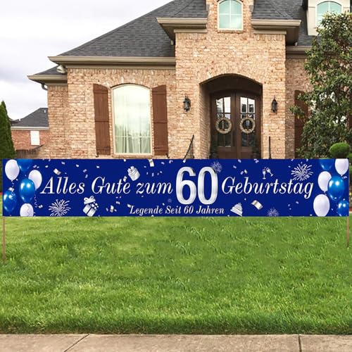 Whimzey Deko 60 Geburtstag Mann Frau Banner XXL 270×40cm, Alles Gute zum 60 Geburtstag Deko Banner,Geburtstagsbanner 60. Geburtstage Party Deco Blau,Geburtstagsdeko 60 Jahre Girlande für Männer Frauen