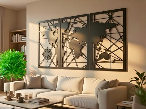 VAILLA Mappa del Mondo Mappamondo Quadri Moderni Soggiorno – Legno 3D Casa