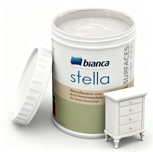Bianca Stella Möbelfarbe Ohne Schleifen - Wasserbasierter Parfümierter Möbellack für Holz, Küchenschrank, Tisch, Stuhl - Sahara, Glänzend, Holzfarbe Innen & Außen, Hochdeckend, Kratzfest, 1L