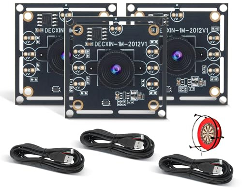 Eirolace 3 Set Kameramodul Ov9732 100° Für Autodarts Dart Kamerasystem | 1280P 30Fps,2M Kabel,USB 2.0,Weitwinkelobjektiv Verzerrungsfrei,Plug-and-Play Treiberlos Für Windows Linux Android,Inkl