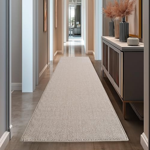 Teppium Teppich Läufer 80x250 cm Beige Einfarbig Bouclé Schlingenflor Skandi Stil Superweich Robust Pflegeleicht Moderner Flurteppich für Eingangsbereich Küche Korridor Schlafzimmer