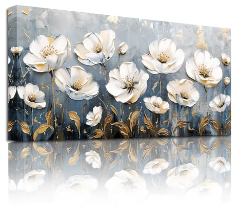 SERIMINO Natürliche Wandbild Blume Leinwand Bilder Wohnzimmer 50x100 cm | Weiße Blüten Wanddeko, Hd Druck, Stabiler Massivholzrahmen, Schnelle Montage, Mehr Größen, Vielseitig Einsetzbar