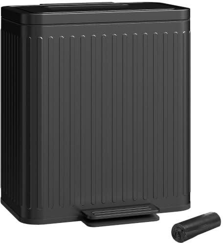 HOMCOM Mülleimer Küche Treteimer mit Müllbeutel 2 x 20 Liter Schwarz | Abfallsortiersystem, Soft-Close-Deckel, Offenhaltefunktion, Pedal, Herausnehmbarer Inneneimer