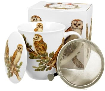 Duo Bird's World Teebecher mit Sieb & Deckel Eulen – 0,4l – New Bone China