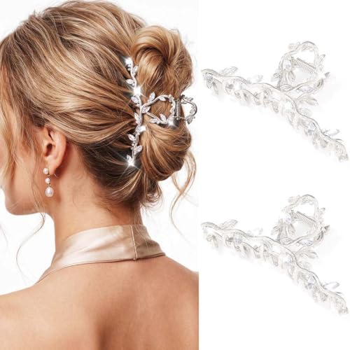 Reaky Strass-Haarspangen, goldfarbene Metall-Haarspangen, funkelnde Haarspangen, Haaraccessoires für Damen (Silber)