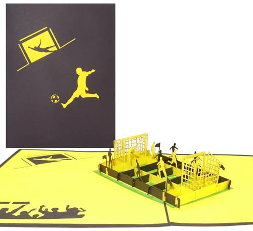 Pop Up Karte Fußballfan Schwarz & Gelb - 3D Fußball Geburtstagskarte & Einladungskarte zum Geburtstag für Fans von Dortmund, Aachen u.v.m.