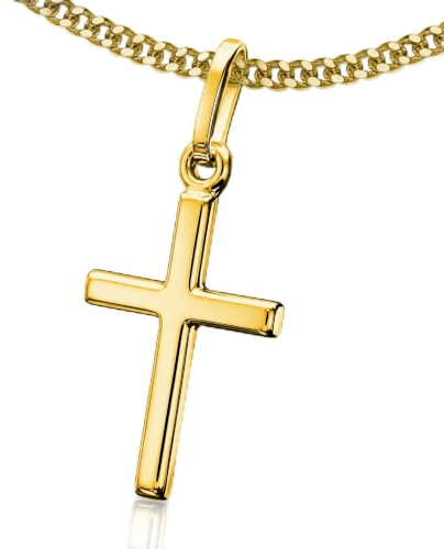 CLEVER smicka set gyllene berlock små barn kors 15 mm enkel glänsande fin kedja pansar 40 cm båda 333 guld 8 karat