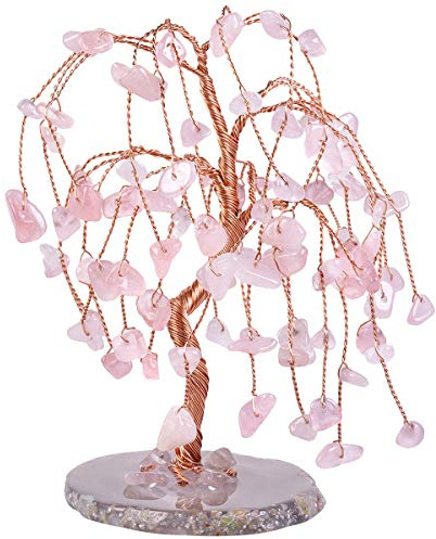 Nupuyai Nat眉rlicher Heilkristall Baum f眉r Heimdekoration, Stein, , Baum, Fengshui, Ornamente, Achat, Pink/Rose Quartz-2, 85-110mm