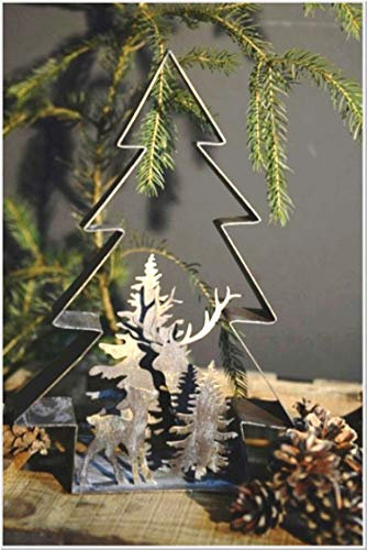 Albero di Natale con Cervo e REH in 3D Marrone Dorato in Metallo H 30 cm Vintage Shabby Chic