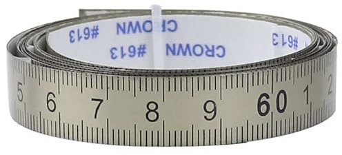 Powertool - Righello autoadesivo con sistema metrico, in acciaio inossidabile, per t-track, banco fresa, sega a nastro e strumenti per la lavorazione del legno (argento, centrale, 0-2 m)