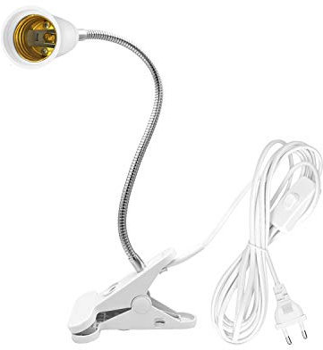 U/D Portalampada E27 con Clip Luce di Lettura Lampada da Piante Con Interruttore per Lampada da Tavolo a LED Orientabile Clip 30cm Flessibile Metallo Collo Cavo di Collegamento da 220 cm (1pc)