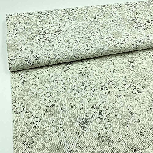 Kt KILOtela - Stoff aus geharztem Leinen, für Tischdecke, schmutzabweisend, Kissen, Taschen, 150 cm Länge x 140 cm Breite | Fliesen Barock - Grau