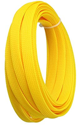 Aicosineg 16.4ft PET Flexible Braided Cable Sleeve 0.4inch Width Wire Loom Sleeving and Organizer Flexible Wire Mesh Sleeve Wrap Protector for TV Audio PC Cords from Pets Chewing Yellow