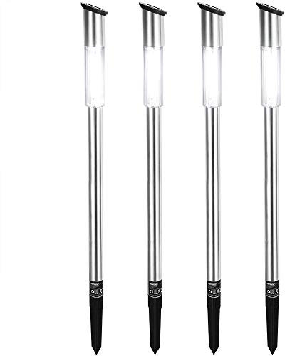 DEUBA® Solarlampe für Außen 4er Set LED Wetterfest IP44 Dämmerungssensor Erdspieß Edelstahl Solar Garten Leuchte Außenleuchte Balkon Deko