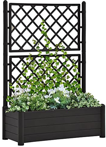 (Blitzlie ferung) Garten Hochbeet mit Spalier Gartenspalier, Blumenkasten Rankkasten, Rankgitter Rankhilfe Blumenkübel Pflanzkübel mit Spalier 100x43x142 cm PP Anthrazit