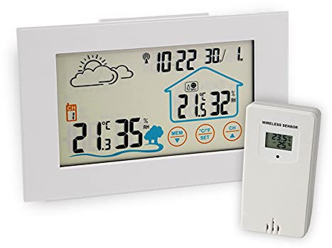 Fackelmann 16403 Digitale und digitale Innen-/Außenwetterstation, Temperaturmonitor, Radiowecker, Uhr, Temperatur in Celsius und Fahrenheit, ABS-Kunststoff, 21,6 x 9 x 3 cm