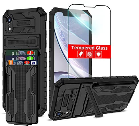 THMEIRA for iPhone XR Case with Card Holder Detachable Wallet Cover, Built-in Kickstand & Screen Protectors, Full Body Shockproof Phone Case for iPhone XR (6.1 Inch),