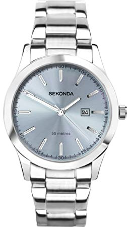 Sekonda Taylor Damen 34 mm Quarzuhr mit analoger Datumsanzeige und silbernem Edelstahlarmband, blau, Einheitsgröße, Armband