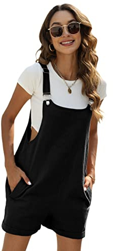 Yeokou Womens Cotton Linen Overalls Casual Summer Rompers Jumpsuit Bib Shortalls(Black-XXL)