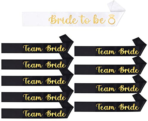 YSUVIN JGA Schärpe Set, 10 Stück Junggesellenabschied schärpe mit 1 Bride to Be und 9 Team Bride Schärpe, JGA Accessoires Frauen für Hochzeit, Bachelorette, Brautparty, Brautaccessoires