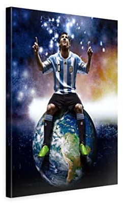 ecowalls Fußball Bilder - Messi Bild - 60x80 cm - Vlies Leinwandbild - Leinwand Bilder - Wandbilder Wohnzimmer, Schlafzimmer Modern - Wandbild XXL - Bilder Wohnzimmer, Schlafzimmer