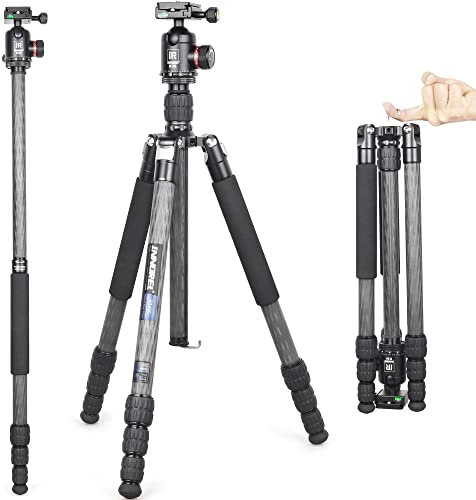 Portable 10 Layers Carbon Fiber Tripod-INNOREL RT45C+K36 Professional Travel Compact Lightweight Tripod Monopod for DSLR Camera Video Camcorder with 36mm Panoramic ballhead, Load 33lb/15kg