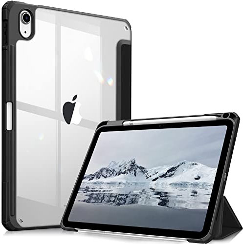 Fintie Hybrid Hülle für iPad (A16) 11 Generation 11 Zoll 2025, iPad 10 Generation 10.9 Zoll 2022 mit Stifthalter - Stoßfeste Schutzhülle mit transparenter Hartschale auf der Rückseite, Schwarz