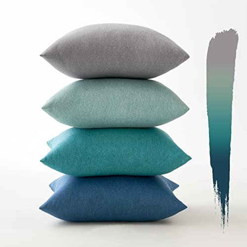 MIULEE Outdoor Kissenbezug Wasserdicht Kissen Wasserfest Dekorative Kissenbezüge Leinen-Optik Sofakissen Dekokissen für Garten Sofa Couch Wohnzimmer Schlafzimmer 4er Set 45x45 cm Blaue Serie