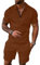 Hoefirm Herren-Trainingsanzug, Poloshirt und Hose, kurzärmelig, mit Reißverschluss, für Jogger, Fitnessstudio, lässig, Laufen, Sport, Sweat-Activewear, 2-teilig, braun, XXXL