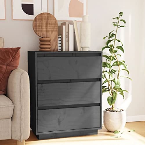 WIFESE Sideboard Grau 60x34x75 cm Kommode mit Schubladen Sideboard Wohnzimmer Komodenschrank Kommode Holz Wohnzimmerschrank Kommode Schlafzimmer Sideboard KüChe Sideboard Holz Massivholz Kiefer