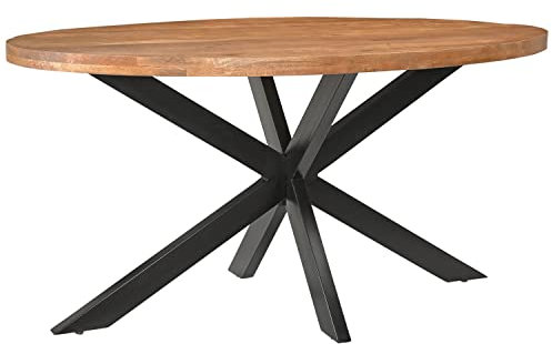 Maison ESTO Esstisch Rocky oval Mangoholz Hellbraun Metall Esszimmertisch Tisch Dinnertisch (160 x 90 cm)