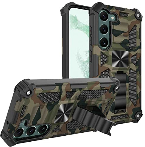 Wigento Für Samsung Galaxy S23 Plus Camouflage Shockproof Armor Military TPU Schutz Tasche Hülle Cover Grün