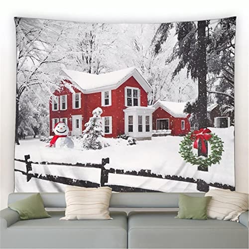 MEKPAM Weihnachten Schneemann Wandteppich Winter Kiefer Schneeflocke Vögel Wald Park Landschaft Wandbehang Home Wohnzimmer Dekor 200x150cm