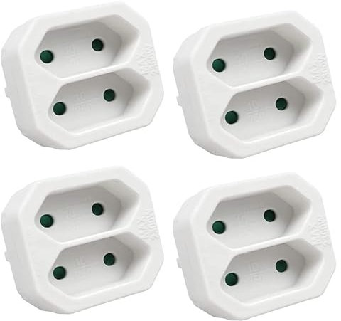 EXTRASTAR 2 en 1 Adaptador Plano con 2 Enchufes Schuko, 2 Tomas Adaptador, hasta Carge 2300W, 10A, 250V, Blanco, 4 pcs