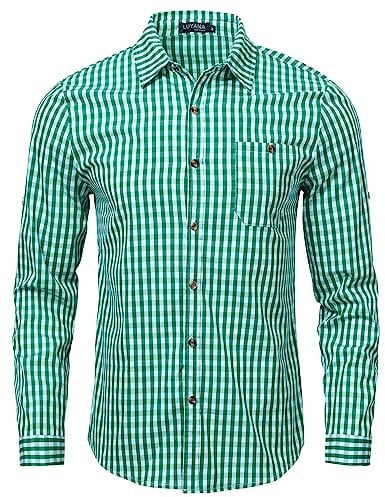 LUYANA Oktoberfest Hemd Herren Langarm Trachten Hemd Langarm Freizeithemd Universal Fit Grün M