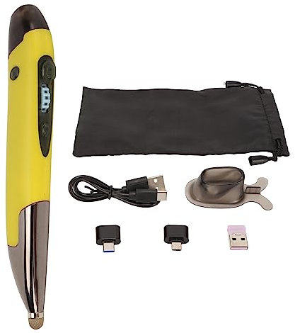 Cyrank Wireless Optical Pocket Pen Mouse, Bluetooth Mouse Rechargeable Pocket Pen Mouse Adjustable Handwriting Mice Mini Pen Mouse for PC Laptop(Yellow)