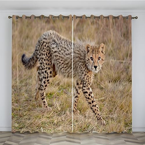 SJSXWQN Gardinen Gelber Leopard Vorhänge mit Ösen Vorhang Blickdicht Thermo Verdunklungsvorhänge Schiebegardinen für Schlafzimmer Wohnzimmer H 138 x B 117 cm 2er Set