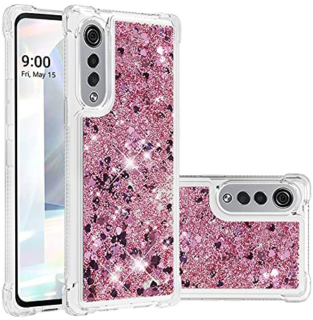 COTDINFOR Kompatibel mit LG Velvet Hülle Flüssigkeit Glitzer Stoßfest Quicksand Fließend Glänzend Schlank Schutzhülle Silikon Handyhüllen für LG Velvet TPU Love Roségold YBWTLS.